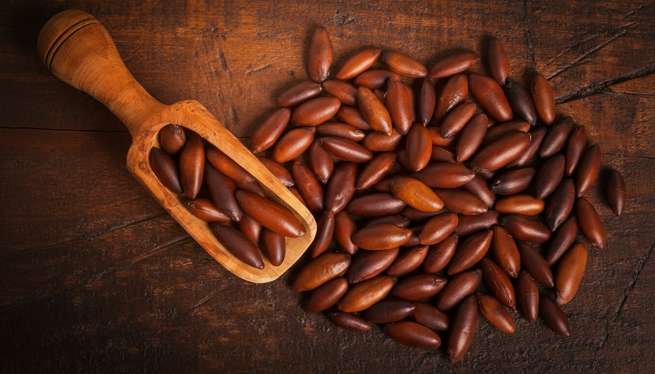 Castanhas de baru com colher de madeira