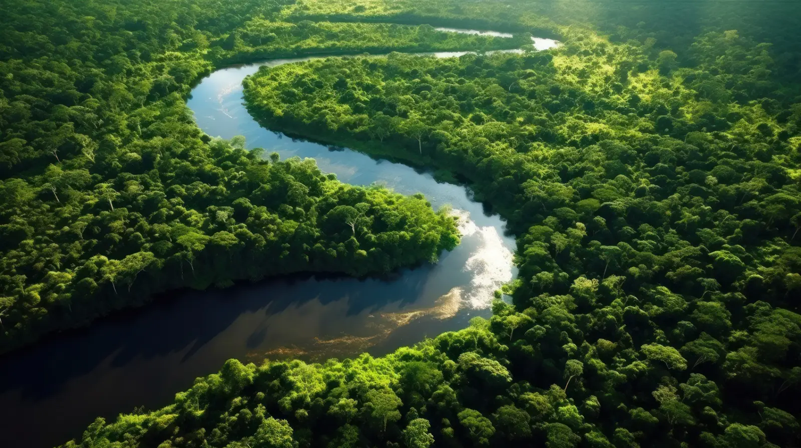 Vista aérea da floresta amazônica e rio